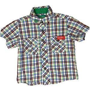 Boys Farm Boy Plaid Black Snap Button Down Short Sleeve Shirt 24‎ months